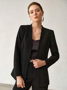 MOTF PREMIUM WOMEN'S SOLID COLOR METAL DECOR COMMUTER BLAZER - Black - View 4