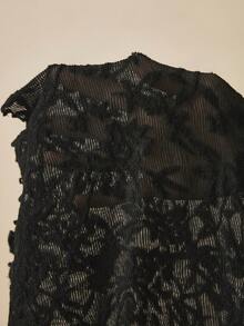 Freevana Plus Size Vacation Black Ditsy Floral Print Long Sleeve Base Layer Top Night Autumn Elegant Sexy Fall Date Night Cocktail Dinner Wedding Guest - Black - View 8