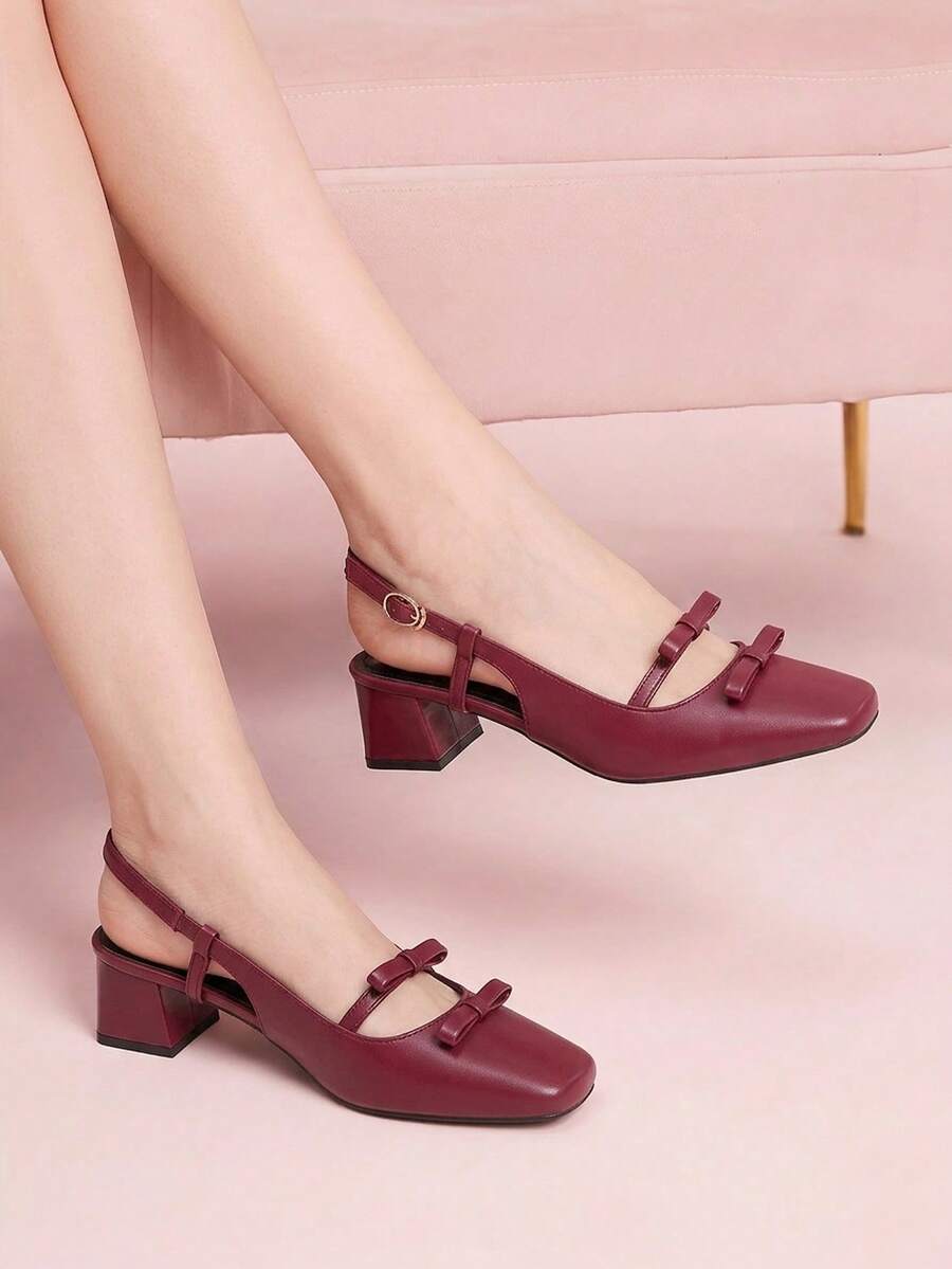 CUCCOO DOLLMOD Sepatu Mary Jane Gaya Retro Prancis Terbaru dengan Pita dan Hak Blok, Anggun & Elegan, Cocok untuk Hari Valentine, Natal, dan Musim Semi. - Bourgogne, - View 1