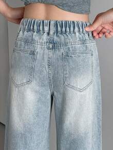Dazy Kids Jeans de Mezclilla para Niñas Primavera/Verano Nuevo Estilo Bolsillo Trasero con Strass Acampanados (Grande) - Azul lavado medio - Ver 4