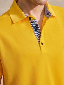 Courvante Golf Men's Summer Casual Half-Button Short Sleeve Polo Formal Shirt, Ceremony - Yellow - View 7