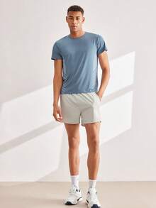Driftmere Boyfriend Style Men's Ice-Cooling Elastic Short Sleeve And Quick-Drying Sports Shorts Set, Summer Boyfriend Style Men Two Pieces Outfits Gym Workout Running - Dusty Blue - View 3