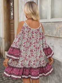 Brillora Women's Floral Print Off-Shoulder Spaghetti Strap Mini Dress For Vacation And Casual Wear - Multicolor - View 2