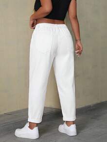 SHEIN ICON Plus Size Women's Pocket Tapered Casual Versatile Denim Jeans - White - View 2