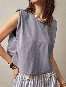 Bohemela Women Vacation Sleeveless Round Neck Tank Top,Summer Top - Dusty Purple - View 5
