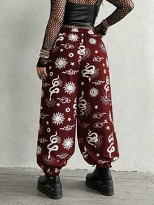 Whyspr Plus Size Dark Style Patchwork Printed Loose Pants Fall - Multicolor - View 2