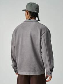 ÉpureWay Herren lässige, locker geschnittene Jacke mit Dropped Shoulder, grau, Reißverschluss-Jacke, grau, Shacket-Modejacke, hellgrau, grau, Jacke, Old Money Stil, Herbst Winter - Grau - Übersicht 3