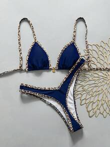 Swim Vcay 2件組女款夏季隨機印花掛脖細肩帶金屬裝飾性感比基尼套裝 - 彩色 - 查看 2
