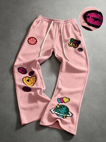 Manfinity Roghcode Men's Casual Denim Decor Sweatpants - Pink - View 3