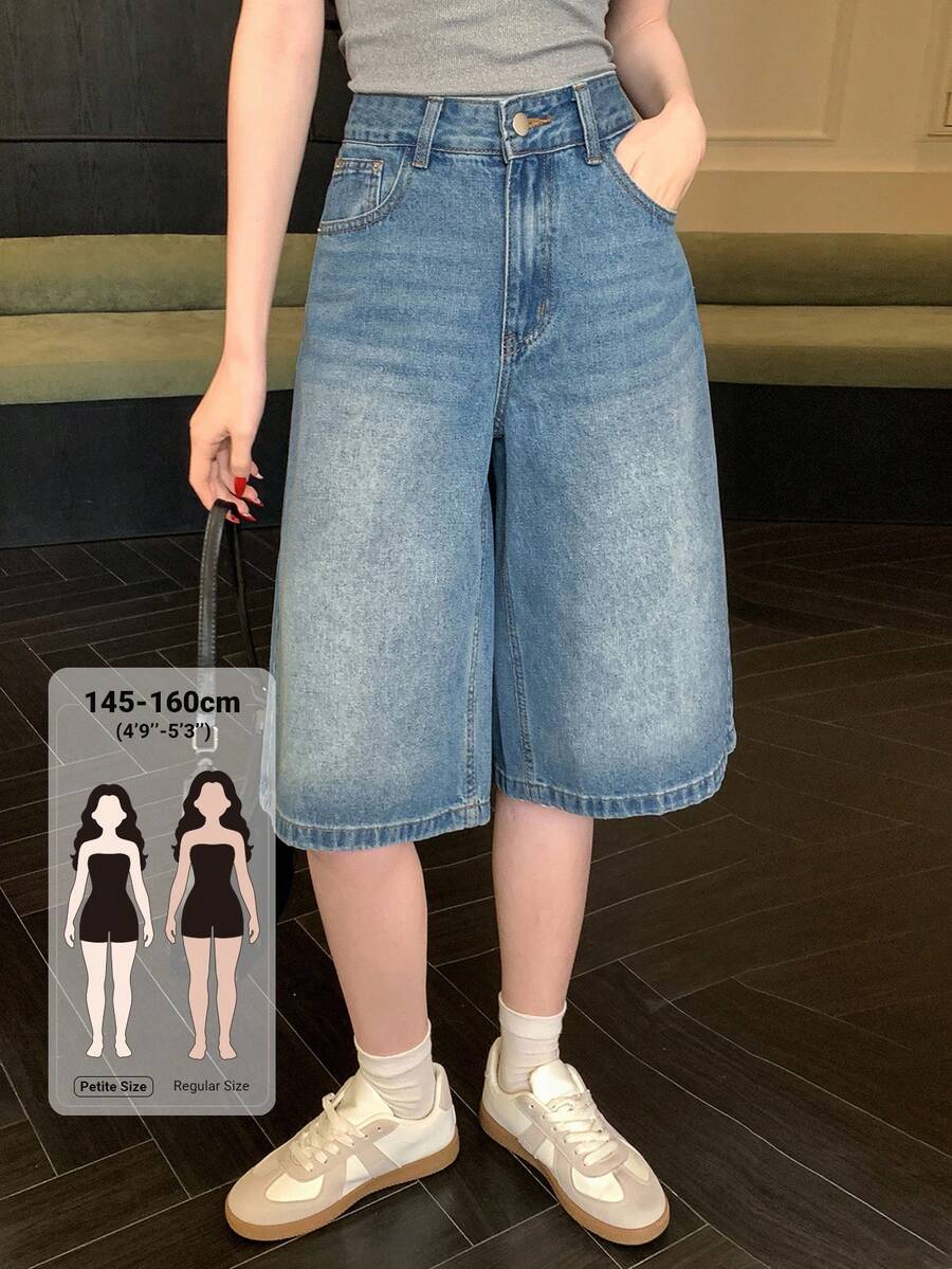 DAZY 女款寬鬆休閒韓風破洞牛仔短褲 夏季小個子適用 - 藍色 - 查看 1