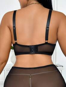 SHEIN 女款大尺碼性感蕾絲拼接內衣套裝 2件組 - 黑色 - 查看 2