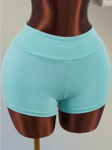 Amplova Ensemble de soutien-gorge de sport et short de couleur unie avec dos croisé pour femmes - Bleu ciel - Voir 8