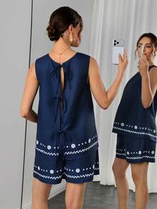 SHEIN Maternity Floral Print Tie-Front Top And Drawstring Waist Shorts Casual Daily Outfit - Blue - View 1