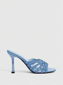 CUCCOO SZL Women's Fashionable Elegant Party Rhinestone Decorated Heeled Sandals Valentine's Day Spring Shoes Prom Heels Summer Shoes - Light blue - View 2
