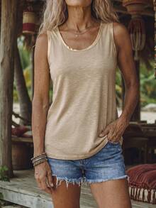 EMERY ROSE Women's Leisure Splice Hem Tank Top - Apricot - View 3