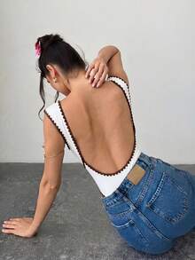 Firerie 女款夏季性感對比飾邊露背連身衣 - 白色 - 查看 3