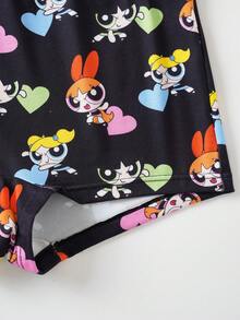 THE POWERPUFF GIRLS X SHEIN Women's Cartoon Print Camisole Style Lingerie Set - Black - View 7