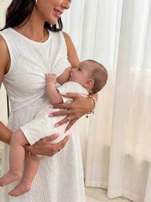 Lyckli Váy nghỉ hè xoắn họa tiết cho bà bầu cho con bú - trắng - Xem 3