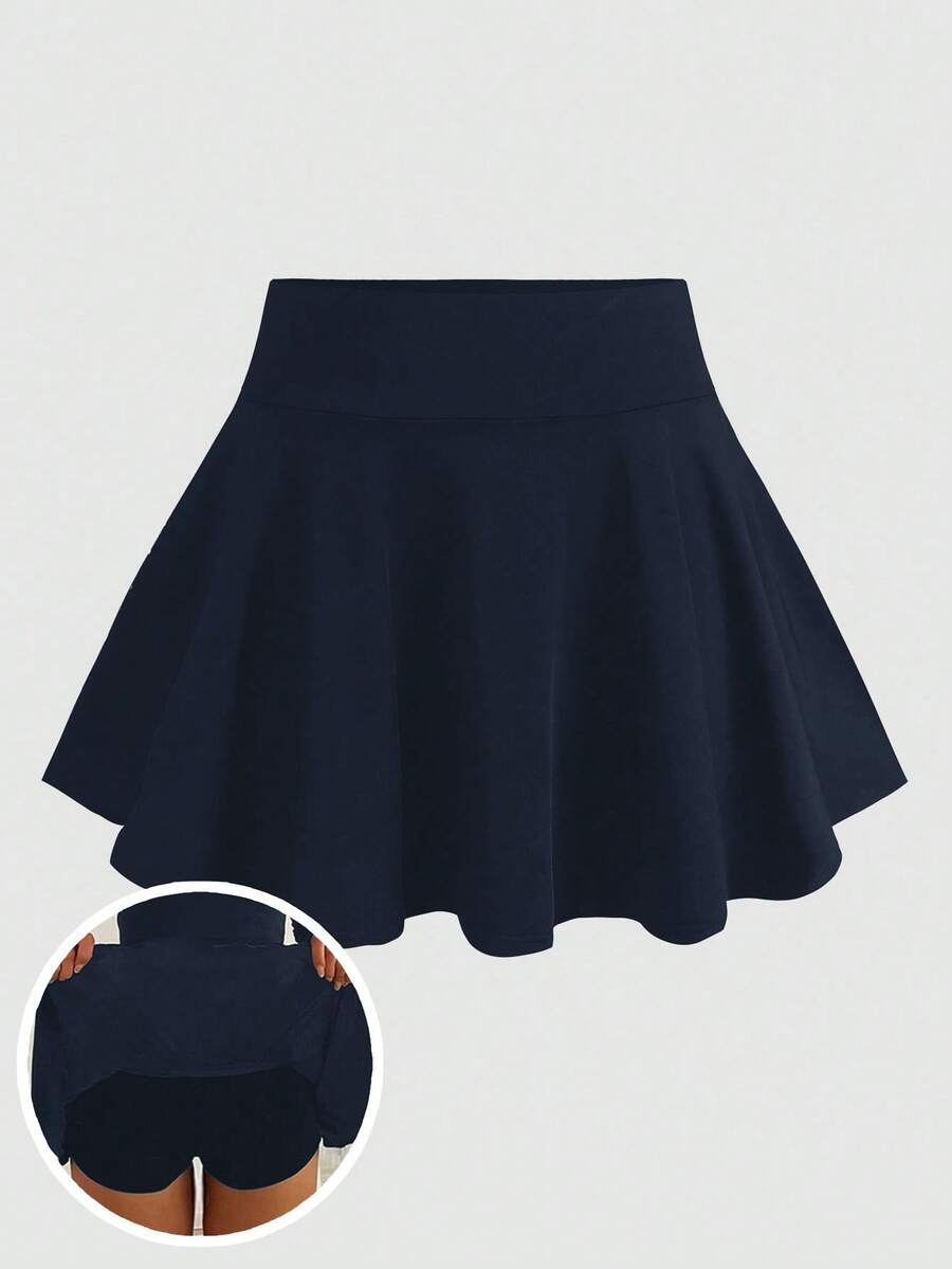 SHEIN 青少年女孩純色休閒百搭日常裙褲 - 藏蓝色 - 查看 1