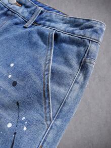 Manfinity Denimwave 男士青年休閒潑墨噴漆做舊淺藍色牛仔短褲 - 淺色水洗藍 - 查看 5