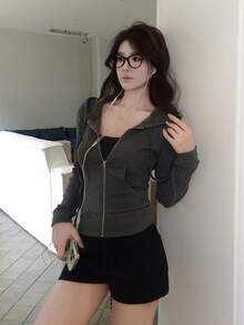 DAZY Women's Hooded Long Sleeve Spring/Summer Korean Style T-Shirt - Grey - View 6
