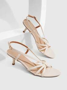 CUCCOO SZL Women's Summer 5.5CM Round Toe Open-Toe Cross With Mirror PU Material Black High Heels, Sexy Versatile And Elegant Commute/Beach/Party - White - View 1