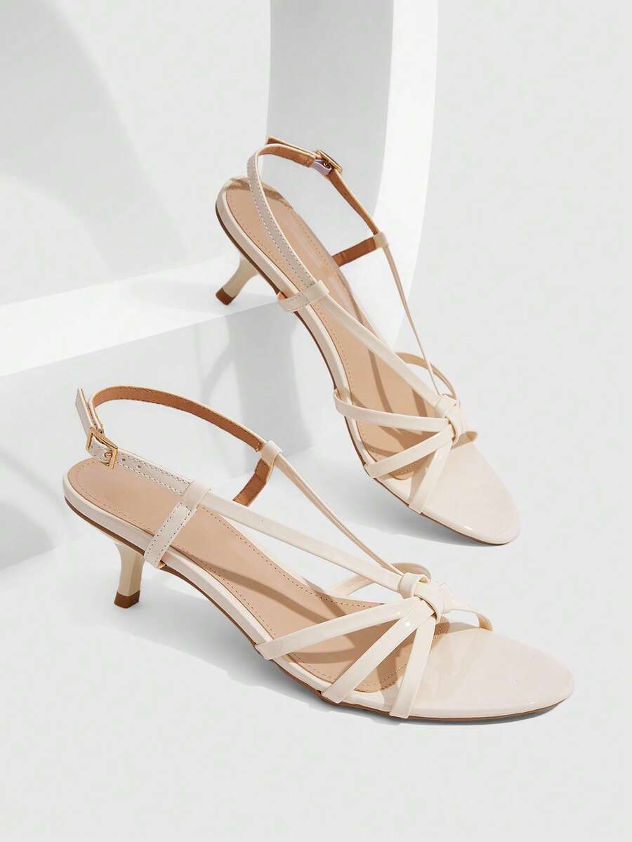 CUCCOO SZL Women's Summer 5.5CM Round Toe Open-Toe Cross With Mirror PU Material Black High Heels, Sexy Versatile And Elegant Commute/Beach/Party - White - View 1
