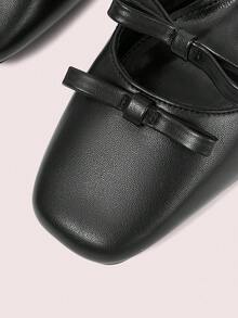 CUCCOO DOLLMOD 新款復古法式瑪麗珍蝴蝶結厚底粗跟鞋，優雅大方，適合情人節、聖誕節與春季穿搭 - 純黑色, - 查看 6
