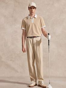 Courvante 男士半拉链 Polo 衫，适合高尔夫运动 - 卡其色 - 查看 2