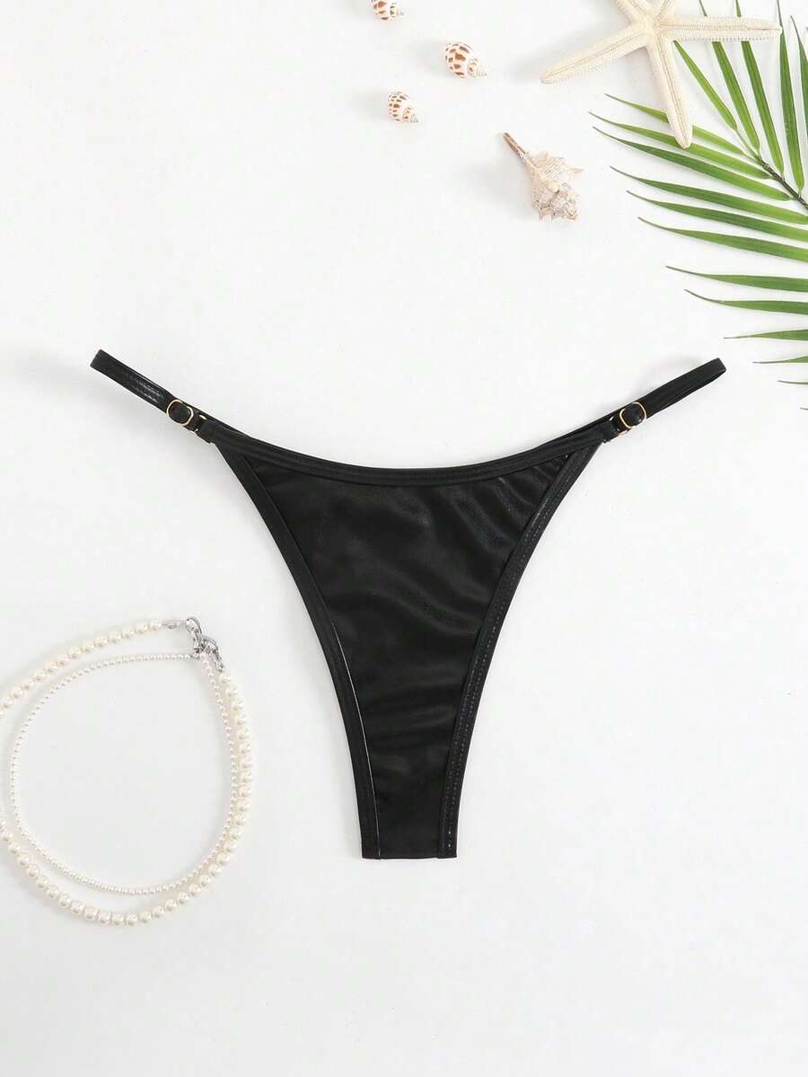 SHEIN Swim Bottom de bikini de unicolor y sexy para mujeres en verano - Negro - Ver 1