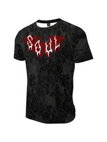 Sport MetroGents Camiseta de cuello redondo para hombre con estampado de letras, casual, versátil, para uso diario, viajes y deportes - Multicolor - Ver 4
