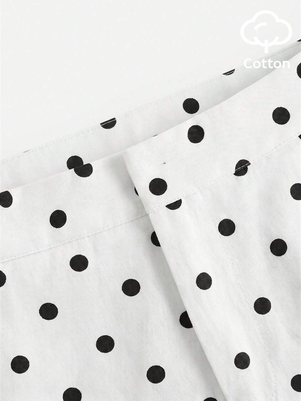 Black And White Polkadot Print High Waisted Cotton Short Summer Holiday Casual Vintage Chic Cotton Shorts