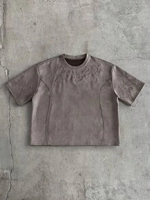 CalleClaro 男士夏季休閒刺繡短袖T恤 - 灰色 - 查看 6