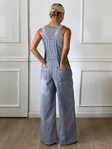 DAZY Distressed Washed Faded Loose Wide Leg Casual Streetwear Autumn Women's Denim Overalls And Jumpsuits Formal Party Black Blue - Blue - View 2