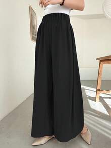 DAZY Women's Loose Casual Commuter Solid Color Wide Leg Pants Petite - Black - View 4
