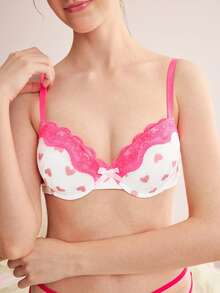 Eraneu Sujetador con aros de moda y lindo con contraste de corazón rosa & blanco 1 pieza - Blanco - Ver 1