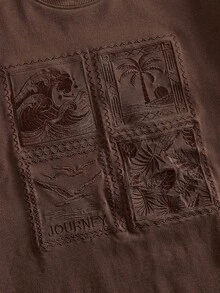 HIMLAND 男士棕櫚樹刺繡圓領休閒短袖T恤 - 棕色 - 查看 6