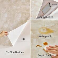 1 Piece Of Marble Pattern Waterproof Vinyl Wallpaper, Suitable For Bathrooms, Tables, Kitchen Cabinets, Self-Adhesive Furniture Decoration Stickers, PVC Material, Removable Wall Panels, Spring Decoration - White - View 3