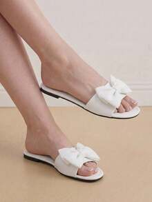Eladyva Women's Flat Sandals Slippers 2026 New Bowknot Outdoor Soft Bottom Lightweight Breathable Flat Beach Slides - White - View 2