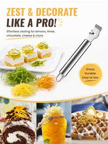 1pc Stainless Steel Lemon Zester, Orange Peeler, Citrus Peel Cutter, Kitchen Gadget, Bar Accessory, Kitchen Tool - Silver - View 3