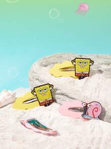 SpongeBob SquarePants | SHEIN 4入組海綿寶寶可愛波浪邊卡通雲朵髮夾 - 彩色 - 查看 1