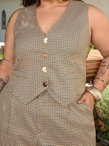 Bibi Tomais Plus Size Women 2 Pieces Set: Brown Casual Vest + Pants CASUAL Elegant Summer - Multicolor - View 5