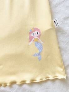 3件組夏季女嬰洋裝睡裙 美人魚印花 粉色紫色黃色 柔軟舒適 簡約短袖長裙家居服睡衣 - 彩色 - 查看 7