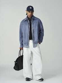 ÉpureWay Men's Long Sleeve Solid Color Zipper Jacket, Simple Casual Style For Daily Wear, For Fall - Dusty Blue - View 2