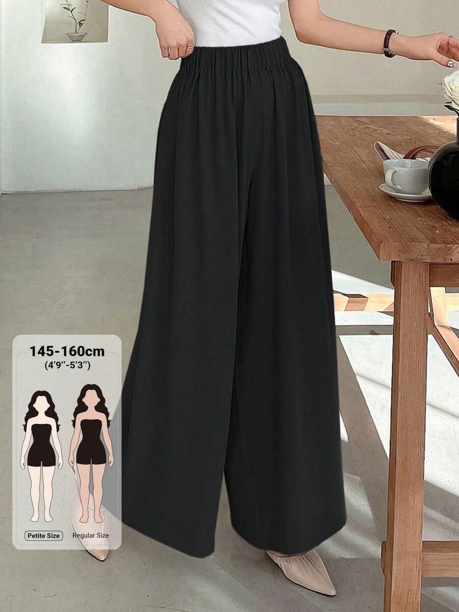 DAZY Women's Loose Casual Commuter Solid Color Wide Leg Pants Petite - Black - View 1