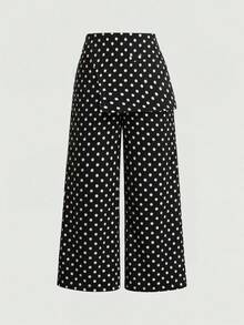 SHEIN MOD 大尺碼女款復古 70 年代優雅經典波點印花長褲 秋冬季 工作 早午餐 度假 辦公室 黑白 秋季 - 黑與白 - 查看 4