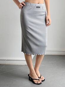 Livesso Women's Slim Fit Mid-Length Woven Pattern Dense Hem Skirt Loungewear Bottom Pajamas - Grey - View 5