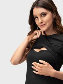 Slowluna Maternity Solid Nursing Tee World Cup - Black - View 8