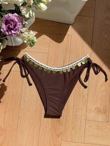 Elavelle Women's Spring/Summer Solid Color Lace Bikini Bottom Beach Brown Boho Lace - Brown - View 2