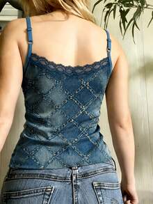 EMERY ROSE Women's Minimalist Printed Lace Camisole - Grey - View 2